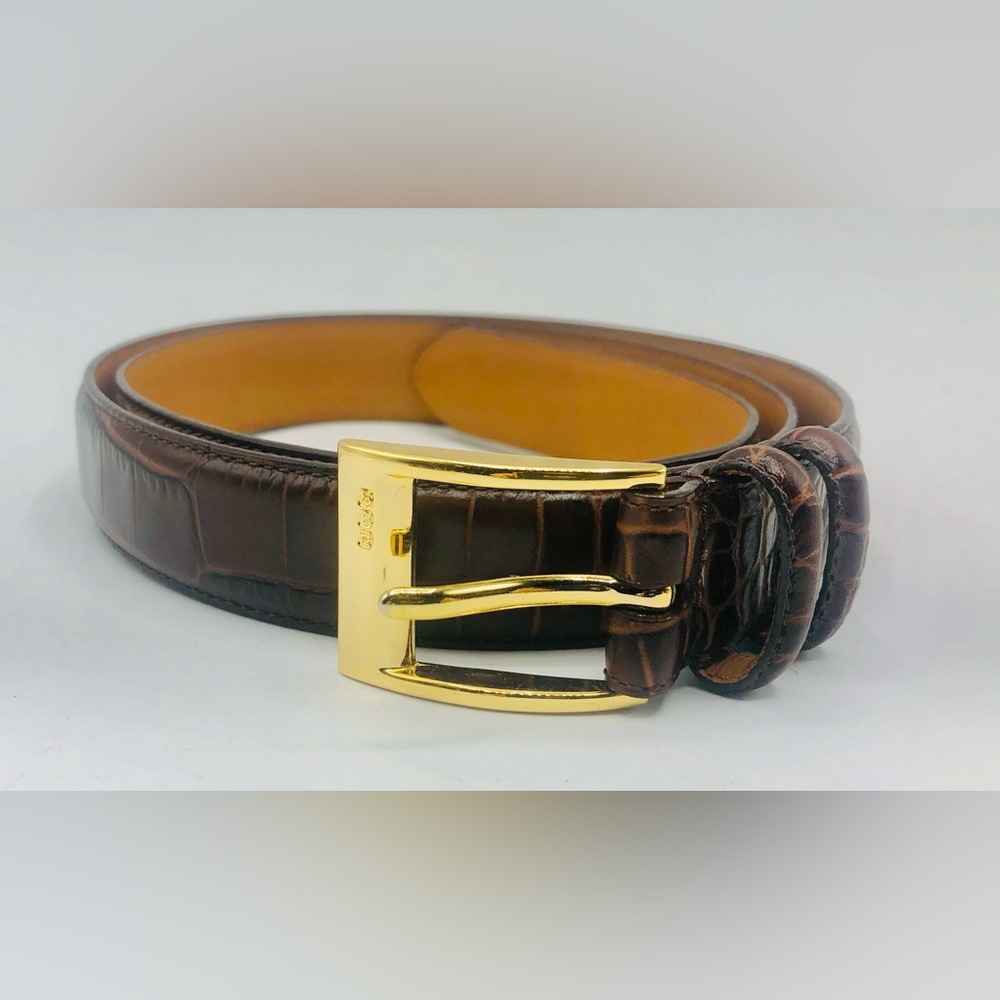 Ralph Lauren Gold Buckle Brown Leather Belt